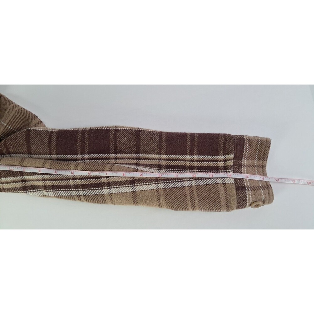 Empyre Mens Medium Plaid Hooded Button Up Jacket Shacket Brown White - Picture 6 of 6